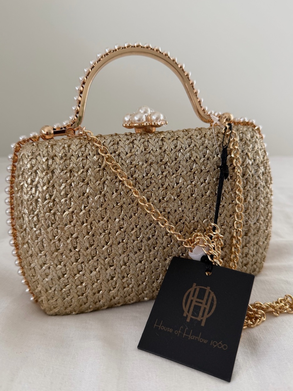 House of Harlow 1960 Gold Woven Straw/Raffia Evening Bag - Picture 7 of 7
